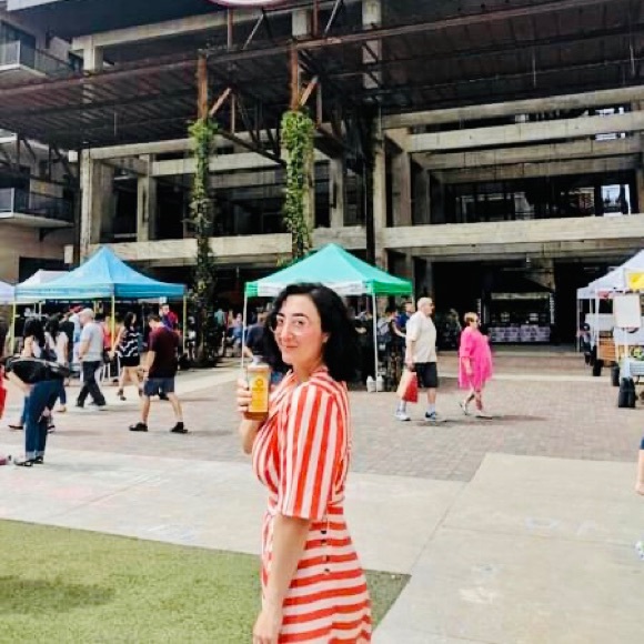 Orange and Cream Striped Summer Shirt and Skirt Ensemble - Picture 7 of 8